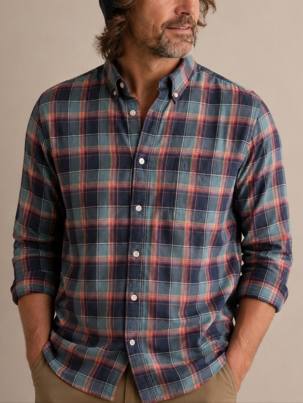 J. Crew Vintage Men's Plaid Button-Down Shirt SZ LG.  — 💙 💚❤️ Blue-Green-Red